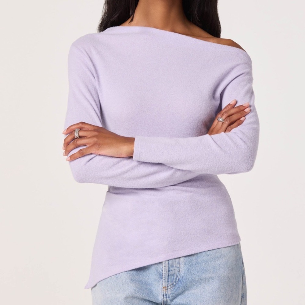 ASTR The Label Womens Off Shoulder Long Sleeve Sweater Lilac Dolman Sleeve US L - Picture 9 of 9
